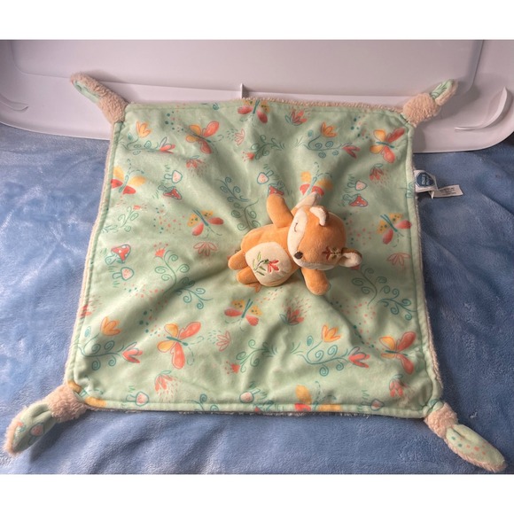 Mary Meyer Flora Fox Lovey Security Blanket Green Floral Butterfly Plush Tag - Picture 4 of 6